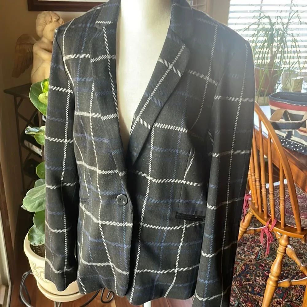 Adrienne Vittadini Plaid Blazer - L